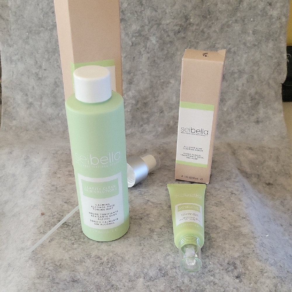 Seibella All-over Acne Clearing Serum. Calming Alcohol-free Toning Mist NIB
